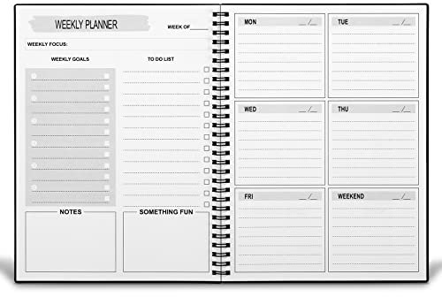 UtyTrees Undatierter Wochenplaner: A5-Tagesplaner, To-Do-Liste, Notizbuch, Wochenziele, Notizbuch mit 52 Wochen, 13 x 19 cm, Schwarz