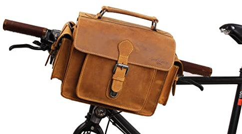 Gusti 2 in 1 Lenkertasche Leder - Gabriel Umhängetasche Fahrradtasche Tasche Ledertasche Vintage Braun Leder kompatibel mit KlickFix mit E-Bike Adapter