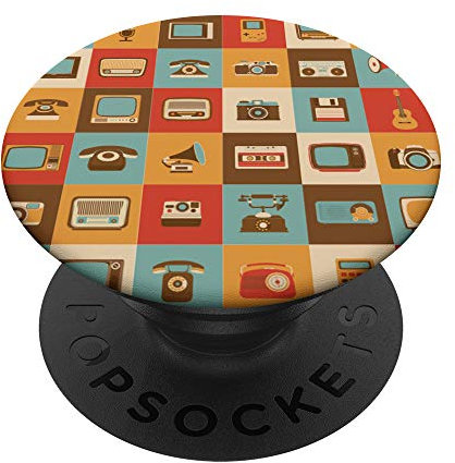 Retro Media Gadgets Patrón Vintage TVs Radios Teléfonos Cámara PopSockets PopGrip Intercambiable