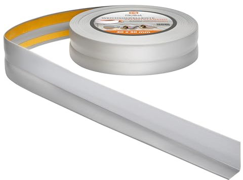 Quest Battiscopa Morbido Adesivo - 30 mm x 30 mm - Finitura Flessibile, Listello in PVC, Profilo Angolare per Cucina, Bagno, Parete, Pavimento - Decorativo, Resistente ai raggi UV (Argento, 5m)