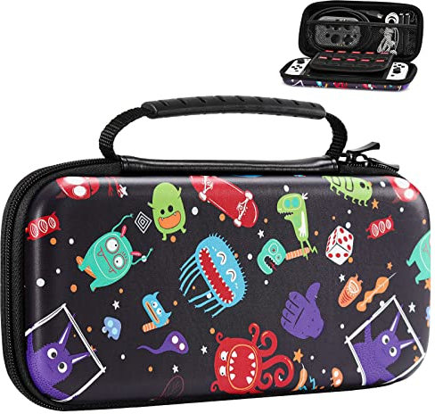 Moko Tasche Kompatibel mit Nintendo Switch OLED Modell/Nintendo Switch, Tragbare Reise Rundum Schutz Hartschalen Aufbewahrungstasche für Nintendo Switch Zubehör Tragetasche Hülle Case, Monsterwelt