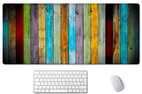 SSOIU Großes Mauspad, voller Schreibtisch, XXL, erweitertes Gaming-Mauspad, 90.2x39.9 cm, rutschfestes Laptop-Computer-Tastatur-Mauspad für Büro und Zuhause, buntes Holz