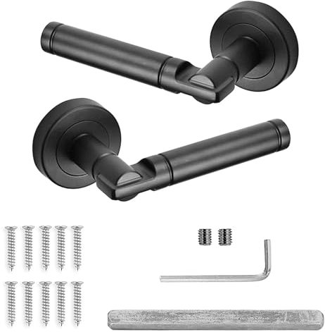 Decoranddecor Enigma Round Door Handles – Aluminium Matt Black Internal Handle Sets – Sleek Design for Wooden Interior Doors in Bedrooms and Bathrooms