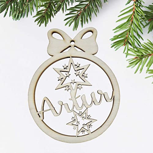 Weihnachtsbaumkugel aus natürlichem Birkensperrholz mit Wunschnamen - Personalisierte Weihnachtskugel, Weihnachtsbaumschmuck, Weihnachtsdeko aus Holz - schöne Geschenk-Idee zu Weihnachten (Style 7)