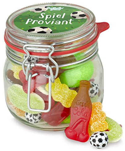Spielproviant – kunterbunter Fußball-Süßigkeiten-Mix im hochwertigen Glas, super Geschenk-Idee für Fußball-Fans