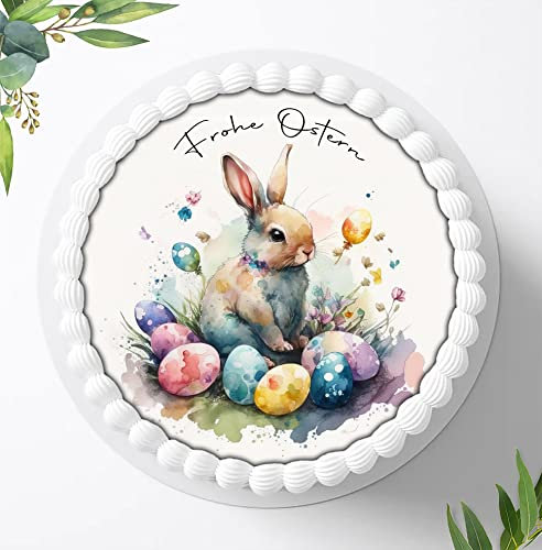 Zauberhafter Oster-Tortenaufleger, Süße Verzierungen für ein romantisches Osterfest, Tortenbild Frohe Ostern, Essbares Foto für Torten, Fondant, Ø 20cm, 1359z