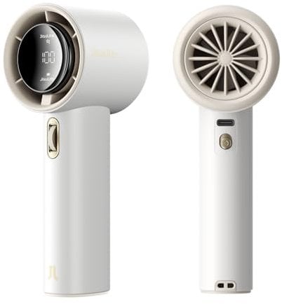 JISULIFE Ventilador Portátil de Mano,Mini Turbo Ajustable de Velocidad(1-100),Ventilador Personal Recargable de 3600 mAh Con Pantalla Digital,Viajes/Camping/Al aire libre-Blanco