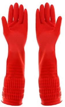 1 Pair Heavy Duty Rubber Gloves with Extra Long Cuffs, Durable Kitchen Gloves with Non-slip Grip, Car Washing Gloves Suitable for Dish washing, Household Cleaning, Gardening, Size L