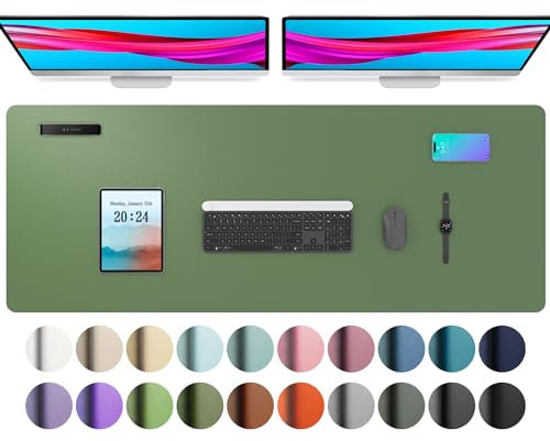 Aothia schreibtischunterlage - Mauspad,Büro-Schreibtischmatte,Rutschfester PU-Leder-schreibtischmatte,Wasserdichter schreibunterlage für Büro und Zuhause(122x43cm,Olivgrün)