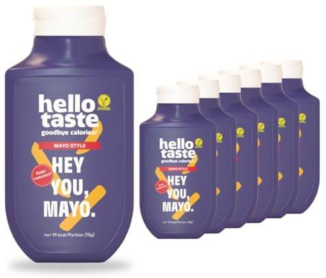 hellotaste Mayo Style 300ml Vorratspaket - kalorienreduziert, ohne Zuckerzusatz & voller Geschmack | Für Gerichte, zum Grillen uvm. | Vegan, aspartamfrei, glutenfrei, sojafrei | 7 x 300ml
