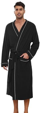 U2SKIIN Herren Bademantel Frottee 100% Baumwolle Sauna Bademantel weicher langer Bademäntel für Herren Kimono Morgenmantel Männer Nachtwäsche (Schwarz, L/XL)