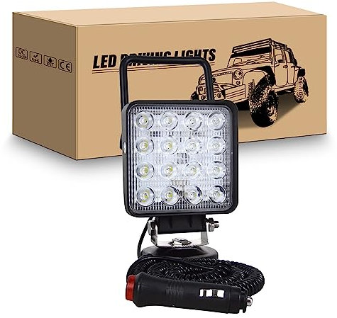 RIGIDON Led arbeitsscheinwerfer mit magnetfuß, 4 Zoll 48W led scheinwerfer auto magnet 12V offroad beleuchtung für Auto SUV ATV Traktor LKW 4x4 Boot,6000K Weiß suchscheinwerfer, arbeitslicht