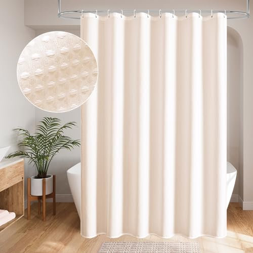 MitoVilla Tenda da doccia extra lunga, 183 x 213 cm, rosa 213,4 cm, in tessuto a nido d'ape, tenda da doccia in tessuto a nido d'ape da 213,4 cm, rosa cipria