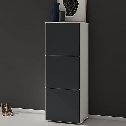 doporro Schuhschrank Schuhregal Schmal Schuhkommode 45 cm Schuhschrank in weiß matt und Anthrazit matt Holz Aufbewahrung für Schuhe mit 6 Fächern Schuhschrank02