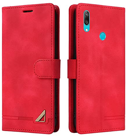 OKZone Kompatibel mit Huawei Y7 2019/Y7 Prime 2019 Hülle, Halterung Standfunktion Kartenfach Wallet Schutzhülle Stoßfest Premium Leder Schutzhülle Handyhülle für Huawei Y7 2019/Y7 Prime 2019 (Rot)
