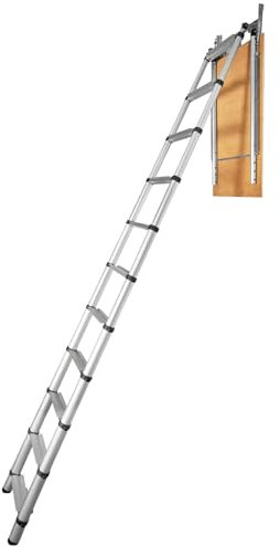 VEVOR Attic Ladder Telescoping, 350-pound Capacity, 39.37 x 23.6, Multi-Purpose Aluminium Extension, Lightweight and Portable, Fits 9.8'-10.5' Ceiling Heights, Convenient Access to Your Attic Standa
