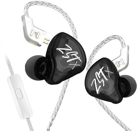 Kinboofi KZ ZSTX in Ear Monitor Headphone, 1BA 1DD HiFi Wired Earphone with Hybrid Driver High Fidelity Sound IEM Earphone Headset with Detachable Cable (Black, with Microphone)
