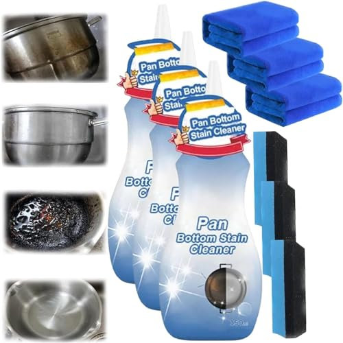 Pan Bottom Stain Cleaner, Pot Cleaner for Bottom of Pans, Gel Cleaner for Cookware Bottom, Stainless Steel Cleaner for Cleaning Pots and Pans, 150ML (3Pcs)