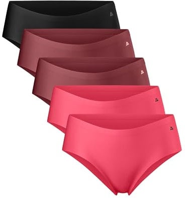 DANISH ENDURANCE 5er Pack Unsichtbare Hipster Panties aus Mikrofaser, für Sport & Alltag, für Damen Mehrfarbig (1x Schwarz, 2X Pink, 2X Ruby) M
