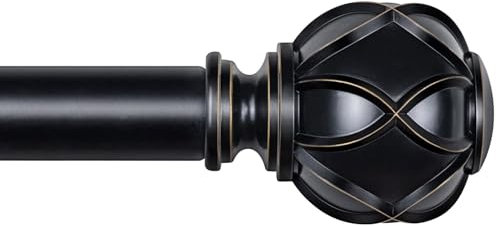 KAMANINA Gardinenstange Schwarz 80 to 365CM Lang, Vorhangstange Ausziehbar für Fenster, Gardinenstangen mit Netzförmig Textur Endstücke