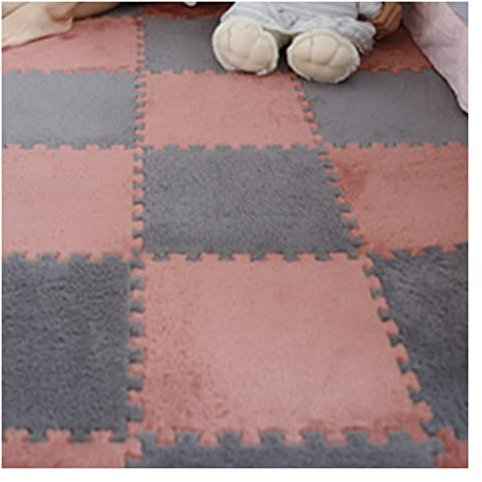 Umiup 30 Stück ineinandergreifende Schaumstoffmatten, flauschige Teppichfliesen, Plüschteppich, 30,5 x 30,5 cm, ineinandergreifende Puzzle-Bodenmatte mit Rand, weiche Krabbel-Spielmatte, Bodenfliesen,