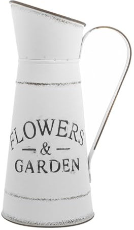 PRETYZOOM French Pitcher Vase Vintage Metal Milk Jug Bucket Farmhouse Chic Flower Holder Galvanized Waterinng Can for Home Office Kitchen Bathroom White