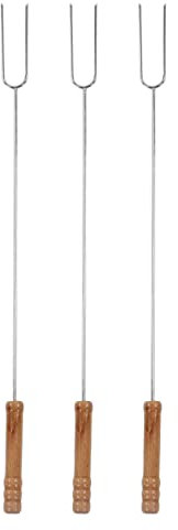 BORDSTRACT Lot De 3 Fourchettes à Rôtir pour Guimauve avec Manche en Bois De Hêtre, Bâtonnets Smores pour Brasero Long, Brochettes De Barbecue pour Barbecue en Plein Air, Camping, Feu De Joie