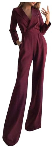 RMBLYfeiye Jumpsuit Damen Elegant Sommerjumpsuits Einfarbiges V-Ausschnitt Hohe Taille Festlich Hochzeit Hosenanzug Langarm