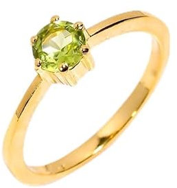 HIMALYA QUARTZ Peridot-Ring, 925er Silber, handgefertigter Ring für Damen und Herren, Naturstein, runde Form, Verlobungsring, Versprechensring, Vintage-Stil, R-050-24-7Gelbgold