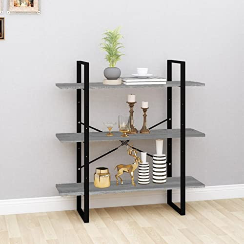 LAPOOH Bücherregal, Raumteiler Regal, Standregal, Bookcase, Bücherwand, Regalbrett, Büroregal, Bookshelf, Grau Sonoma 100x30x105 cm Holzwerkstoff