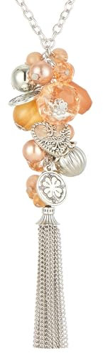 Bulinlin Silber Lange Kette Damen Silber Anhänger Kette mit Quasten Modeschmuck Kette Lang Geburtstagsgeschenk für Frauen(Orange)