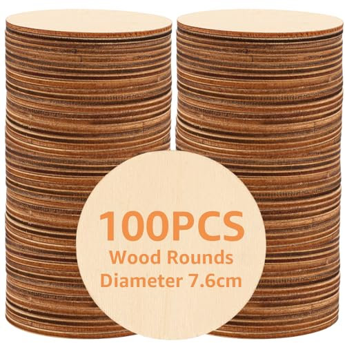 YAYODS 100 Stück Holzscheiben 7-8 cm - Runde Holzscheiben - Holzscheiben zum Basteln - Kleine Holzscheiben - Holzplättchen Rund - Baumscheibe für Tischdeko, Brandmalerei, DIY, Kunsthandwerk