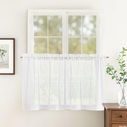 PONY DANCE Tenda Finestra con Tasca 1 Pezzo 130x120 CM Tendine per Porta a Vetro Bianche Semitrasparenti Decorazione Tenda per Interni Corte Effetto Lino