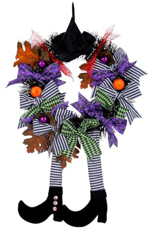 YZMXIY Halloween Wreath Front Door Witch Decorations, Witch's Hat And Legs Hanging Pumpkin Maple Leaf Decor Unique Decoration,Halloween Decorations for Door,Porch,Window,Indoor or Wall Decor