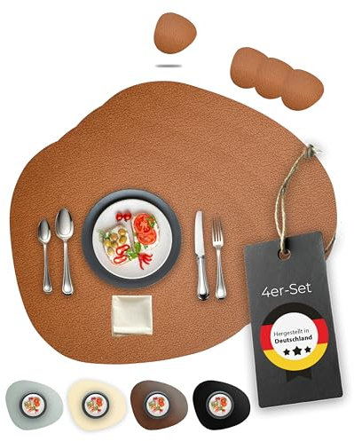 Lederfabrik Garnier® Tischsets Abwaschbar 4er-Set – Nachhaltig, Stabil & rutschfest – Edles recyceltes Leder, Made in Germany (Modern, Bison)