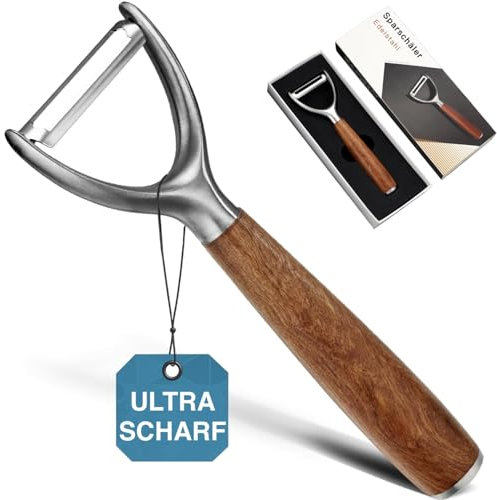 Pelapatate Professionale in Acciaio Inossidabile 304, Pela Patate e Verdure, Manico in Legno Massello, Lama Ultra-Tranchante, Sbuccia Patate, Pela Carote Verdure (Tipo Y)