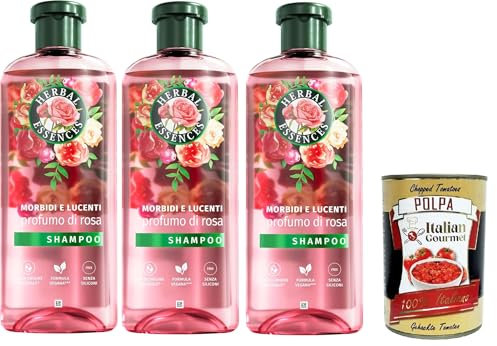 Herbal Essences Soft and Shiny Shampoo, für trockenes Haar, mit Rosenessenz, vegan 3x250 ml+ Italian Gourmet polpa 400g