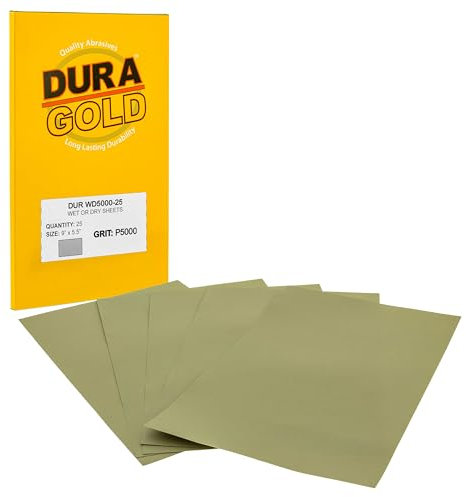 Dura-Gold Premium-Schleifpapier mit Körnung 5000, nass oder trocken, 14 x 22,9 cm, Box mit 25 Stück – Auto-Farbschleifen, Details, Polieren von Holz, Kunststoff, Glas, Epoxidharz, Stein, Metall-Finish