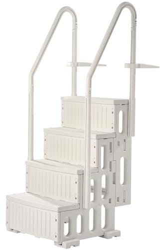 VEVOR Poolleiter, Kunststoff-Pooltreppe mit 2 Handläufen, 4 rutschfesten Stufen, 180 kg Tragkraft, Schwimmbadtreppe für 122-137 cm große Einbaupools, Terrasse, Haus, Innen, Außen, Weiß