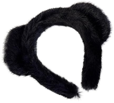 FOVAOK Haarbänder mit Leopardenmuster, niedliches Imitat, Nerz-Plüsch-Stirnband, Haar-Accessoires, Katzenohren, flauschiger Haarreif, Gesichtswäsche, Kopfbedeckung, Cosplay, Schwarz