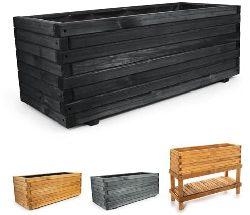 BooGardi Pflanzkasten aus Holz mit Vlies · 180cm schwarz · in 10 Größen · Blumenkasten · Hochbeet · Garten Balkon Terrasse · Pflanzgefäß Blumen Kräuter Gemüse Obst