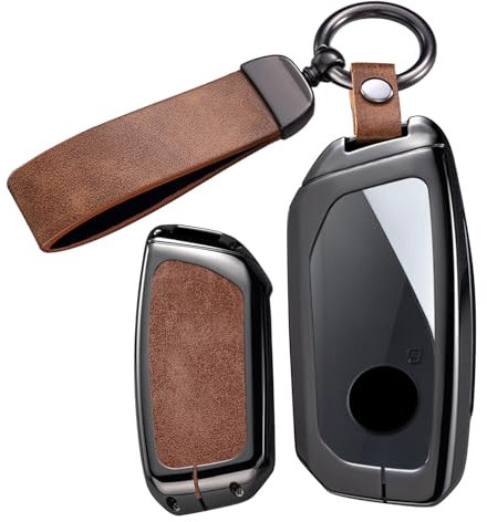 ontto Autoschlüssel Hülle Schutzhülle Schlüsselhülle Kompatibel mit BMW iX1 U11 BEV /i5 M60 G61 2022-2024 2025 Metallgehäuse Schlüsselcover Leder Schlüsseletui Schlüsselanhänger 4 Tasten-B Braun