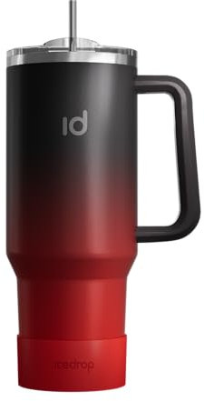 IceDrop® XXL Thermo Cup 1.2L für 12 Stunden kalte oder heiße Getränke I 100% auslaufsicherer Thermobecher mit Strohalm I robuste Trinkflasche mit Strohhalm und Griff I Tumbler Cup - Schwarz Rot