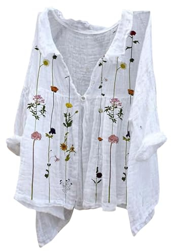 Leinenbluse Damen Sommer, Leinen Shirt Damen, Leinenhemd Langarm Tshirt V Ausschnitt Bluse Tunika Große Größen Oberteile Sommeroberteile Sommerblusen Leicht Und Luftig