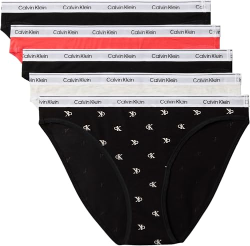 Calvin Klein Women Bikini 5PK PINK (Black/Black/Snow Heather/Punch P) XL