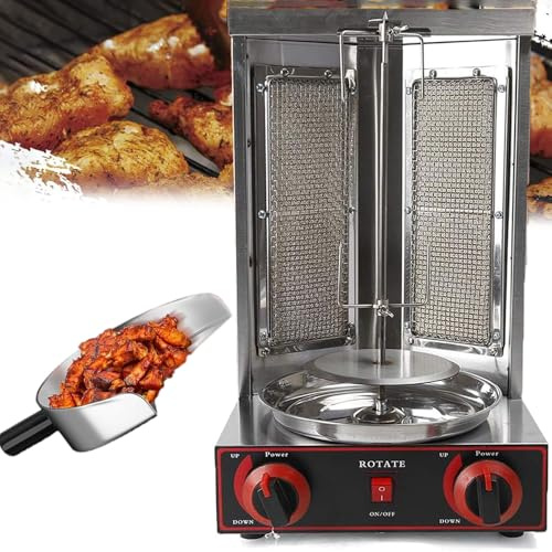 XHSMYXGS Shawarma Machine Propane Vertical Rotisserie Grill with Oil Collecting Pan, Stainless Steel Grill, 360° Rotating Kebab, for Commercial Home Kitchen (Barbecuestove+shovel)