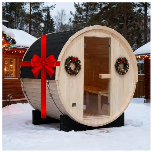 amocane Sauna de vapor de barril para exteriores, sauna de madera de bajo EMF para 2-4 personas, sala de sauna para el hogar, spa tradicional con calentador táctil de 4,5 kW, rocas, cubo, sistema