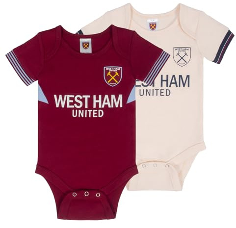 West Ham United FC Baby Bodysuit Vests 2 Pack Official Claret 12-18 Months
