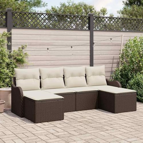 Bucmath Garten-Sofa-Set, 6-teilig, Braun und Weiß, aus Poly Rattan, modular, langlebig, UV-beständig, ideal für Terrasse, Balkon und Garten