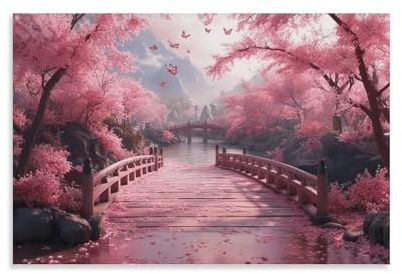 Rosa Kirschblüten Wandbild Japanische Landschaft Leinwand Gemälde Wohnzimmer Deko Wand Poster Kunstdruck Für Bauernhaus Schlafzimmer Wohnzimmer Dekor 12x18inch(30x45cm)